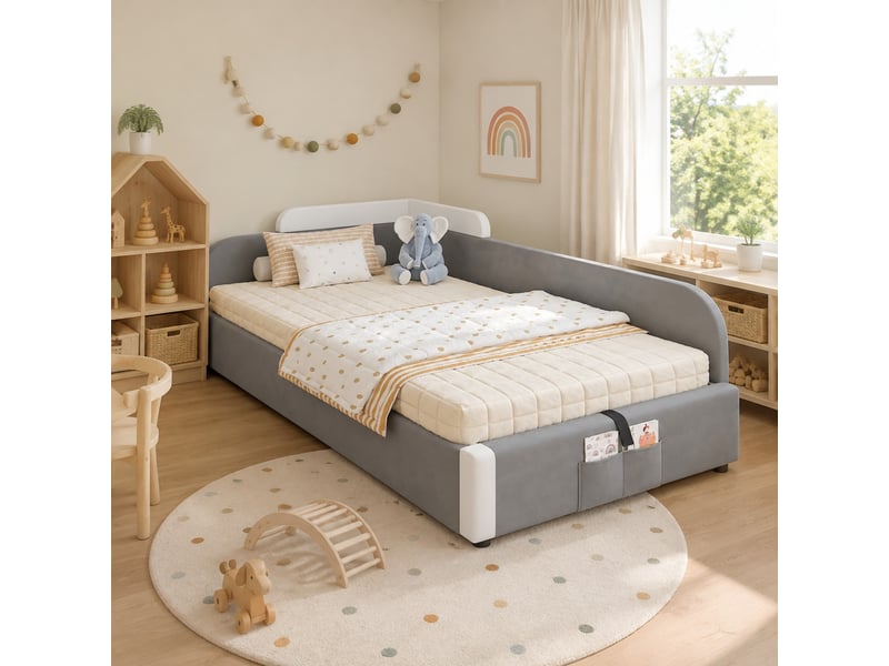  Lit enfant coffre hydraulique gris et blanc 90 x 200 cm  - Conforama C