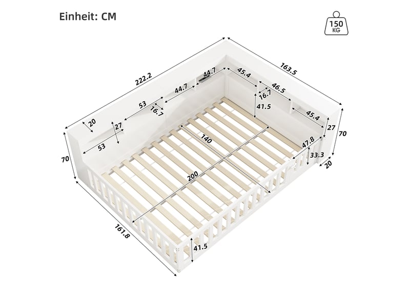  Lit 2 places 140x200 cm avec rangement, prises usb et sommier blanc  - Conforama C