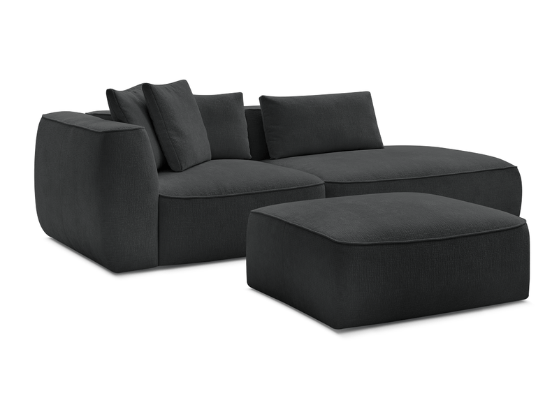  Bobochic canapé droit fixe 3 places leopold tissu texturé avec pouf noir  accoudoir gauche LEOPOLD - Conforama A