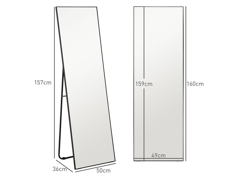  Grand miroir pleine longueur rectangulaire, 50 x 160 cm, miroir sur pied, noir, mural ou pocé contre mur  - Conforama C