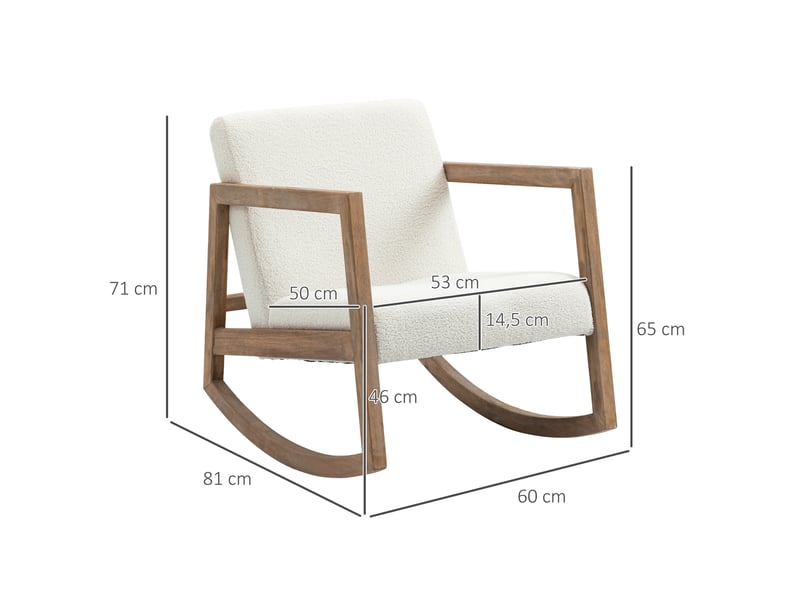  Fauteuil à bascule blanc crème, fauteuil de relaxation rembourré en bois d'hévéa avec revêtement polaire, 60x81x71 cm  - Conforama C