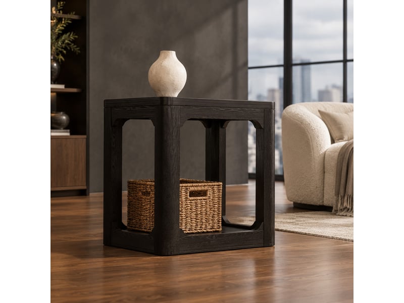  Lot de 2 tables d’appoint à 2 niveaux avec rangement pour salon et chambre - lpospi - structure stable en mdf noir  - Conforama B