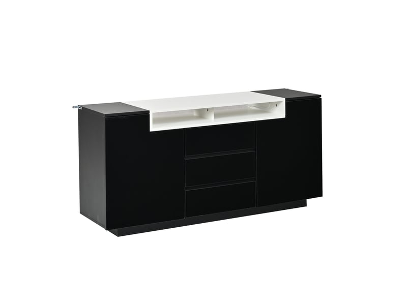  Buffet noir brillant 140 cm avec led - 2 portes 3 tiroirs - meuble salon de rangement  - Conforama A