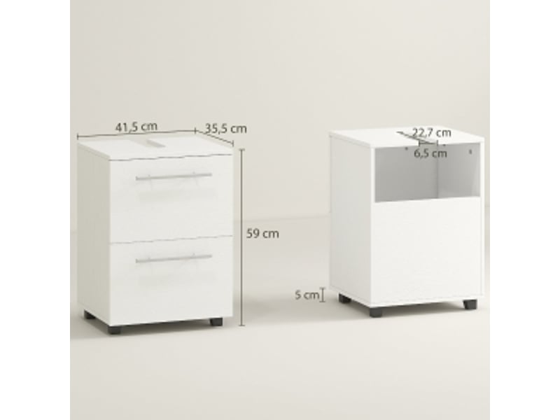  Meuble sous vasque, meuble de salle de bain compact blanc, rangement avec tiroir et porte pour petite salle de bain, 41.5x35.5x59cm  - Conforama C
