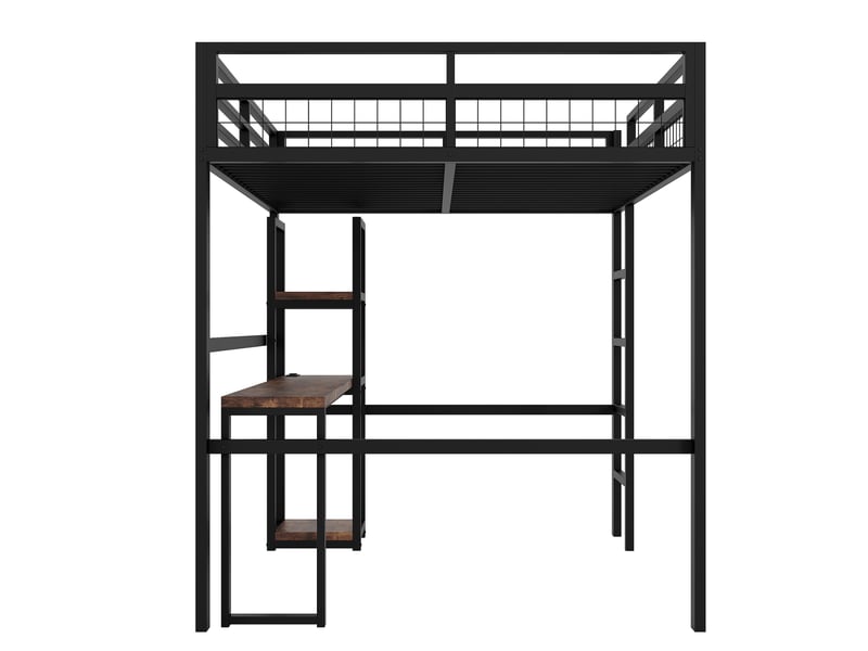 Lit mezzanine 140x200 cm noir - multifonction avec bureau intégré, rangements et usb-c - Conforama D