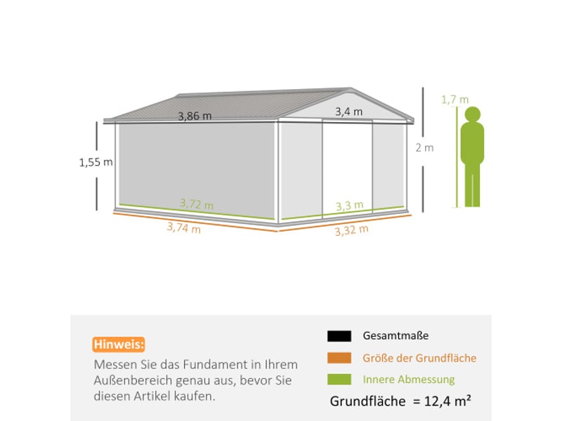  Abri de jardin outsunny 12,4 m², acier galvanisé, toit monopente, porte coulissante, 340x386x200 cm, brun  - Conforama C