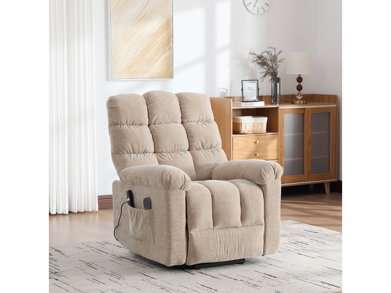  Fauteuil releveur électrique kaki clair avec massage, chauffage et repose-pieds réglable  - Conforama B