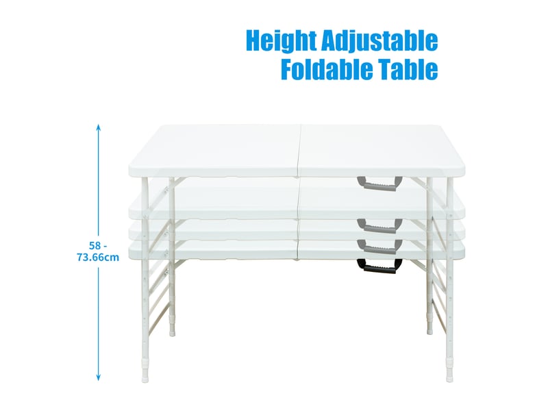  Table pliante réglable 124,97x60,96 cm hauteur 58–73,66 cm pliable plateau plastique haute densité piètement acier blanc  - Conforama R