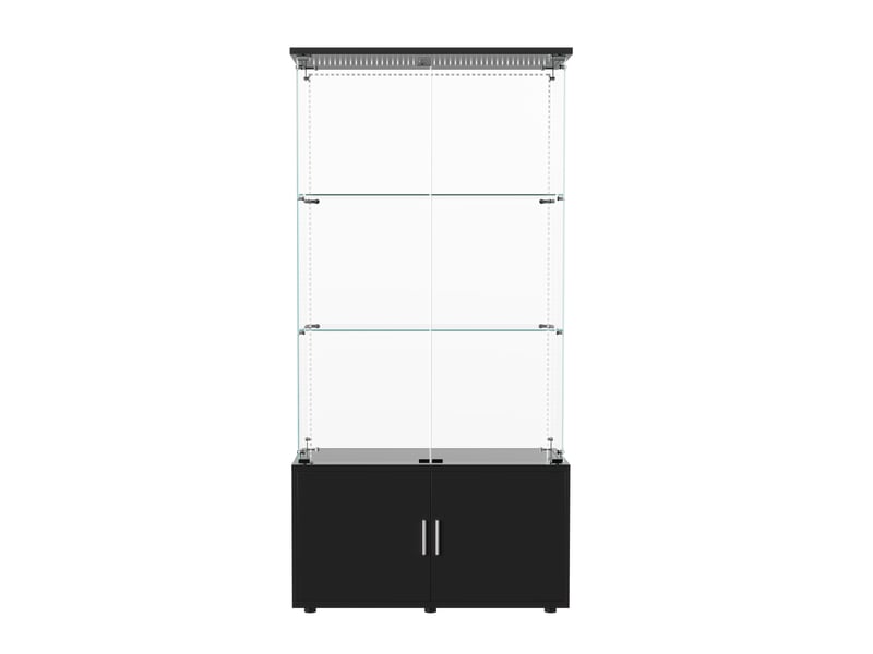  Vitrine en verre 3 niveaux avec meuble de rangement inférieur et ruban led - 78,51 x 35 x 164 cm - noir - armoire d'exposition - ruban led  - Conforama A