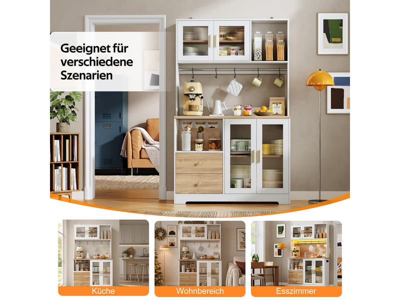  Meuble de cuisine 4 portes verre éclairage led et multiprise mdf blanc 110x40x178 cm N635P48709697W - Conforama E