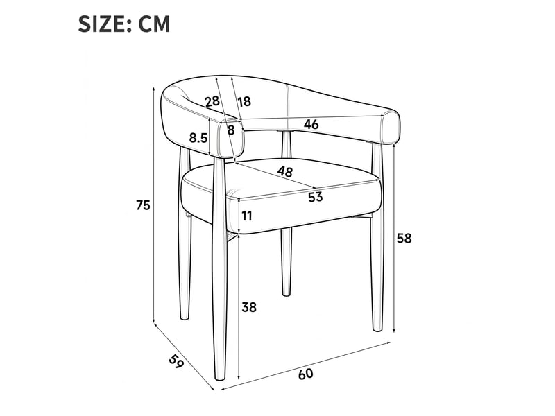  Lot de 4 chaises de salle à manger avec accoudoirs 60x59x75 cm en chenille taupe  - Conforama C
