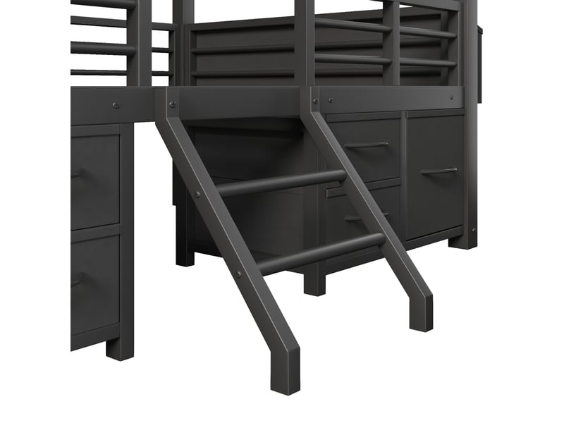Lit mezzanine enfant 90x200 cm noir en métal et mdf, avec toit maison, led et rangements, sans matelas - Conforama D