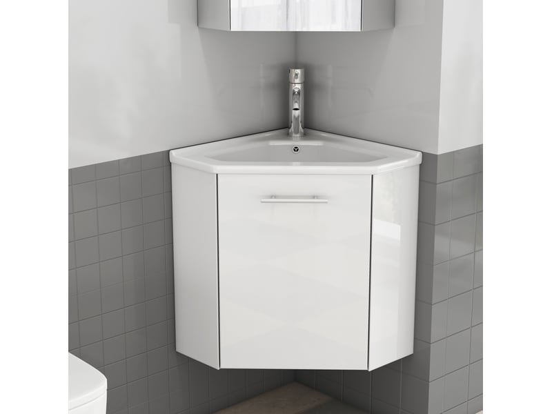  Meuble sous vasque d’angle avec vasque en céramique, 1 porte amortie, blanc, salle de bain 39,80 × 24,80 × 40 cm  - Conforama A
