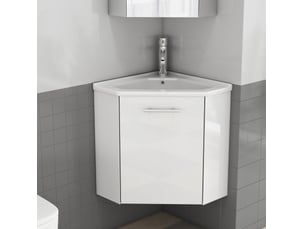 Meuble sous vasque d’angle avec vasque en céramique, 1 porte amortie, blanc, salle de bain 39,80 × 24,80 × 40 cm