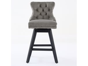 Tabouret de bar pivotant en velours gris avec dossier courbé cravdom
