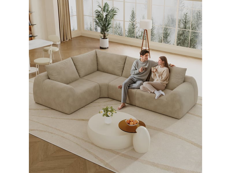 Canapé sans structure en mousse compressée 267 × 200 × 85 cm, kaki, tissu chenille, sans montage, mousse haute élasticité - Conforama D