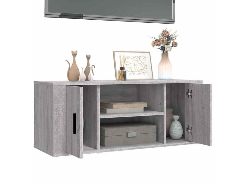  Meuble tv - banc tv - meuble de rangement sonoma gris 100x35x40 cm bois d'ingénierie  - Conforama D