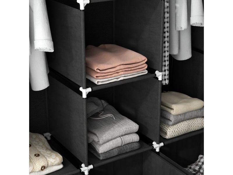  Armoire textile pliable avec 2 penderies,5 étagères,3 tiroirs et housse zippée en non-tissé,125×43 ×162.5 cm,noir  - Conforama E