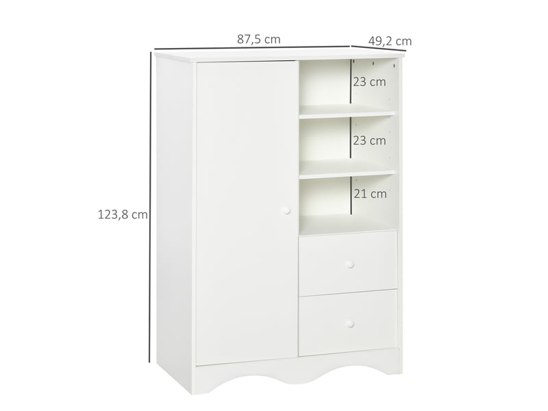  Armoire avec porte, 5 étagères, 3 niches, 2 tiroirs, meuble de rangement blanc pour chambre, salon, bureau  - Conforama E