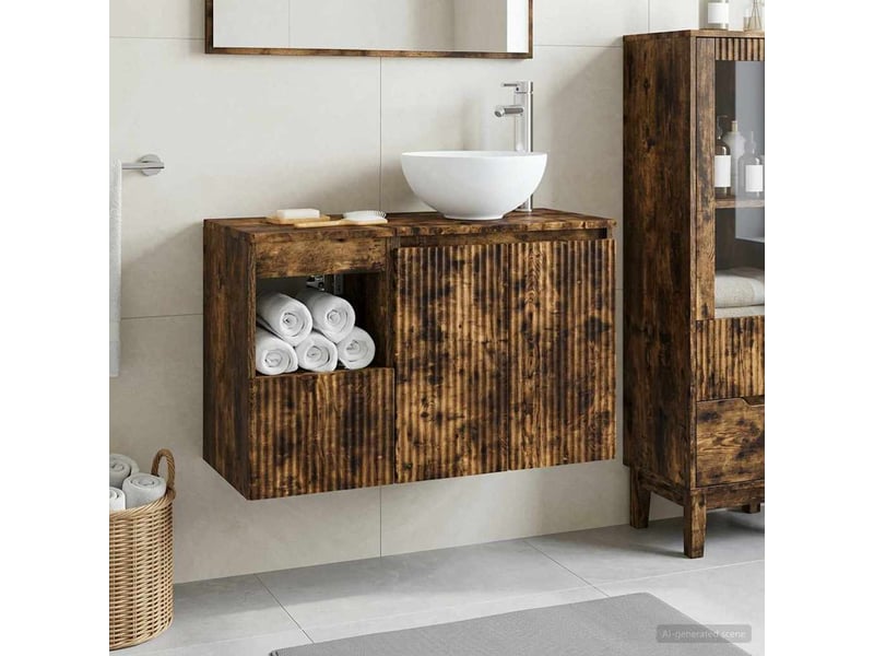 Ensemble de mobilier de salle de bain 2 pc chêne fumé cf64084 - Conforama B