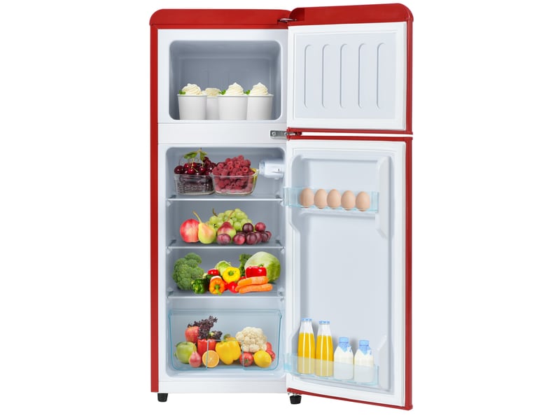  Réfrigérateur double porte rétro 105,5 x 41 x 45,5 cm rouge en plastique, 92 l, congélateur 4 étoiles  - Conforama A