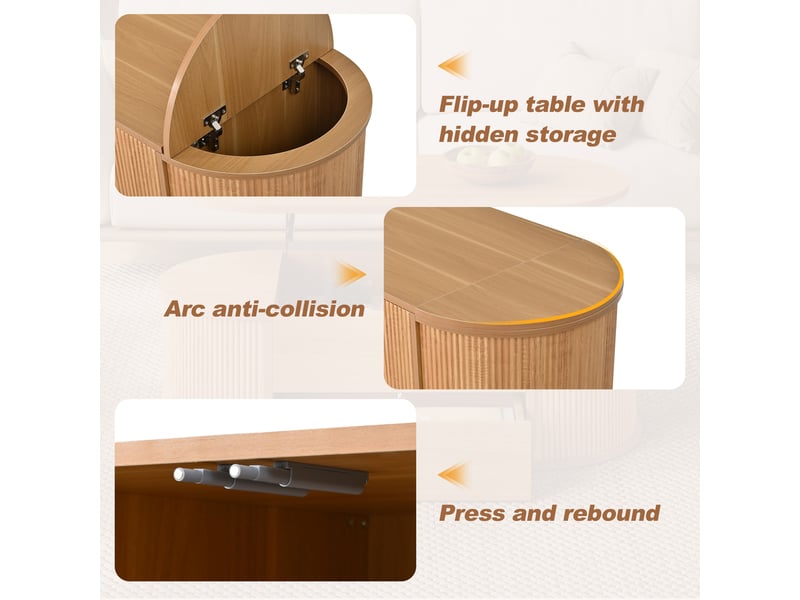  Table basse ovale 100 x 50 x 35 cm, coffres latéraux à couvercles, 2 portes battantes à pression, mdf et panneaux de particules, décor bois clair Luxe haut de gamme - Conforama R