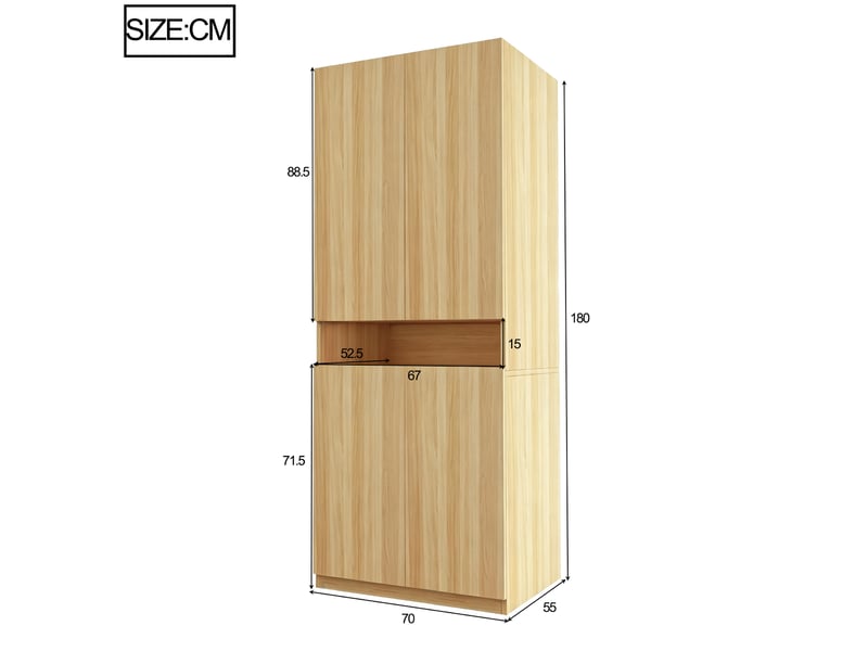Armoire 2 portes avec niche led, 70 × 55 × 180 cm, en mdf bois clair, rangement et penderie pour chambre - Conforama C