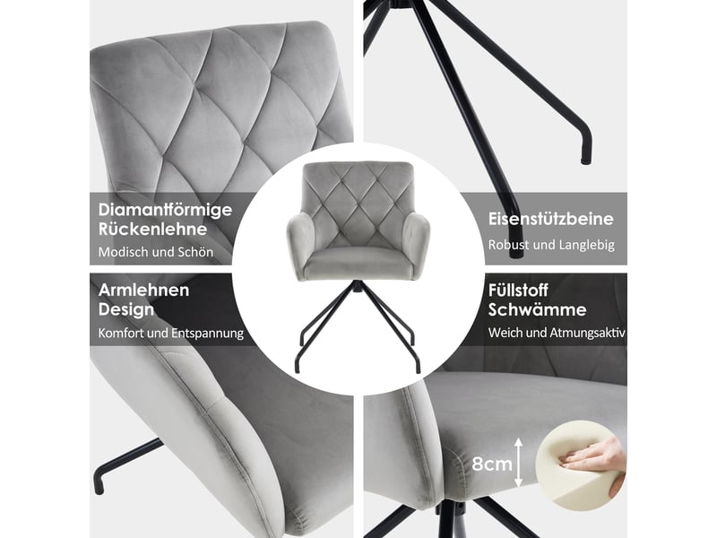  Lot de 2 chaises de salle à manger chaises en velours gris clair avec pieds en métal robustes  - Conforama E