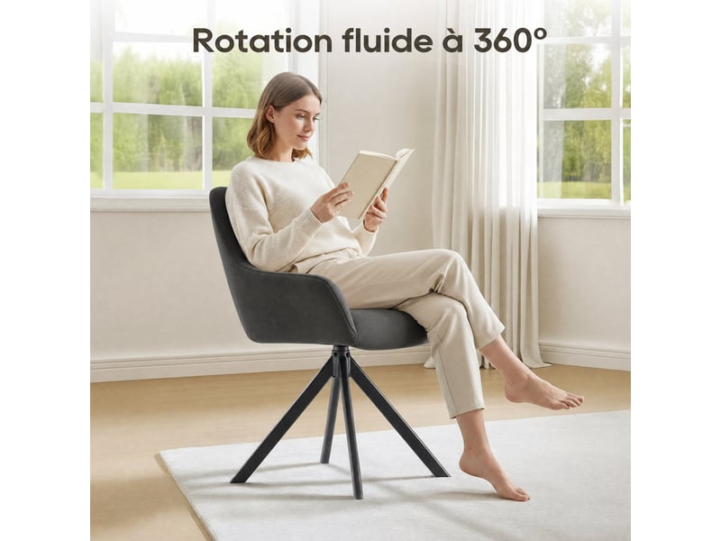  Lot 4 chaise pivotante premium avec demi-accoudoirs - chaise rotation à 360°base métallique haute stabilité, gris  - Conforama D