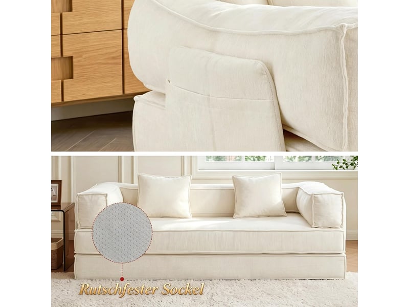  Canapé-lit 3 places lit confortable couchage d'appoint conversion en couchage dossier de soutien coussins inclus canapé multifonctionnel et configuration modulaire  - Conforama B
