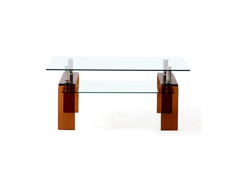  Table basse avec 2 plateaux en verre trempé et pieds métalliques bruns pour salon, transparente, 100 × 55 × 45 cm  - Conforama A