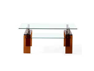 Table basse avec 2 plateaux en verre trempé et pieds métalliques bruns pour salon, transparente, 100 × 55 × 45 cm
