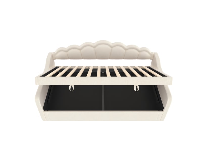  Lit banquette beige 90x200 cm en velours, rangement hydraulique, led multicolore  - Conforama E