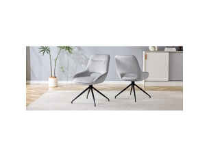 Lot de 2 chaises de salle à manger pivotantes 360° en velours gris clair - cadre métal noir, design moderne