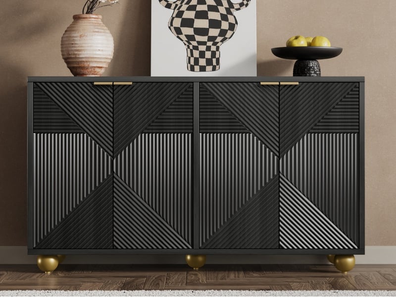  Buffet, 120 x 35 x 71,5 cm, 4 portes et étagères intérieures réglables, noir  - Conforama B