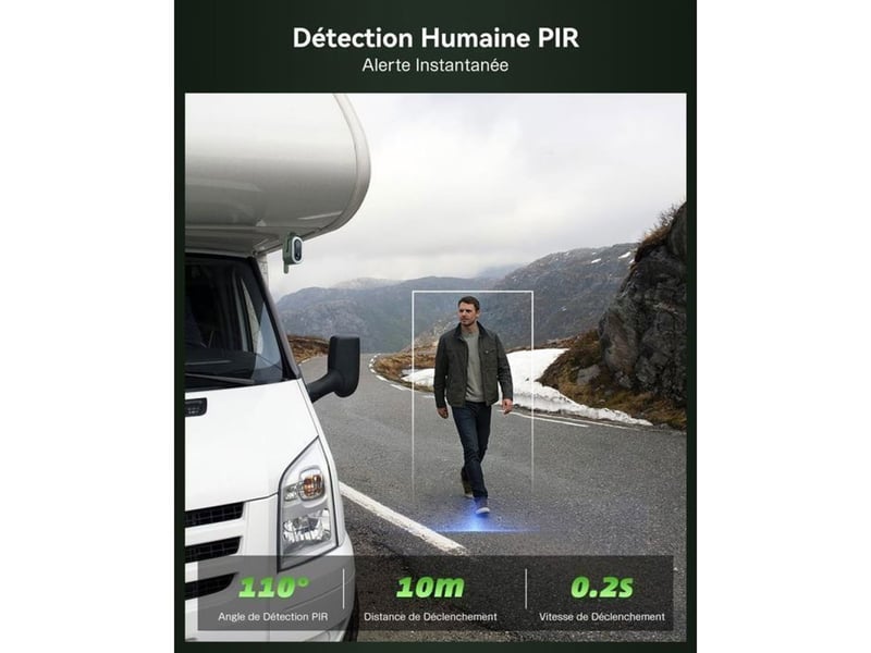  Camera surveillance portable 4g lte 2k 6000mah ip65 vision couleur nuit verte  - Conforama E