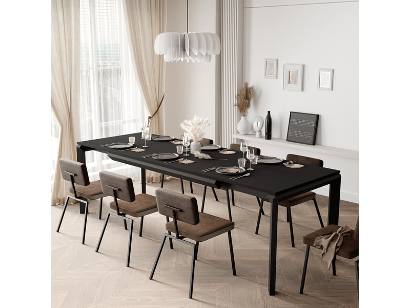 Table à manger extensible faro - 6-8 personnes - rectangulaire - 160x90x76 cm - noir mat FARO - Conforama C
