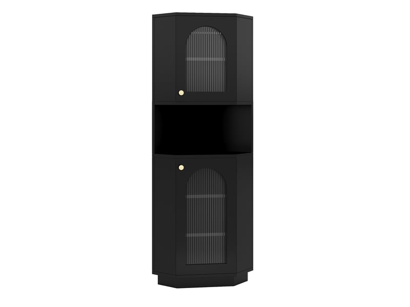 Armoire de salle de bains d'angle 45 x 45 x 166,5 cm noire en mdf, avec éclairage et rangements - Conforama E