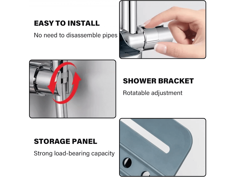  Rails réglables, support de pommeau de douche, porte-savon, porte-savon, support de douchette, noir  - Conforama E