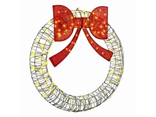 Couronne de noël, décoration de noël blanc chaud 120 x 120 x 10 cm rotin 150 led cf61765