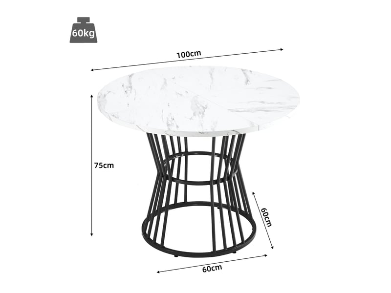  Table ronde 100×75 cm, avec pieds en métal, couleur doré et blanc, panneau mdf imitation marbre (non en marbre), design élégant  - Conforama C