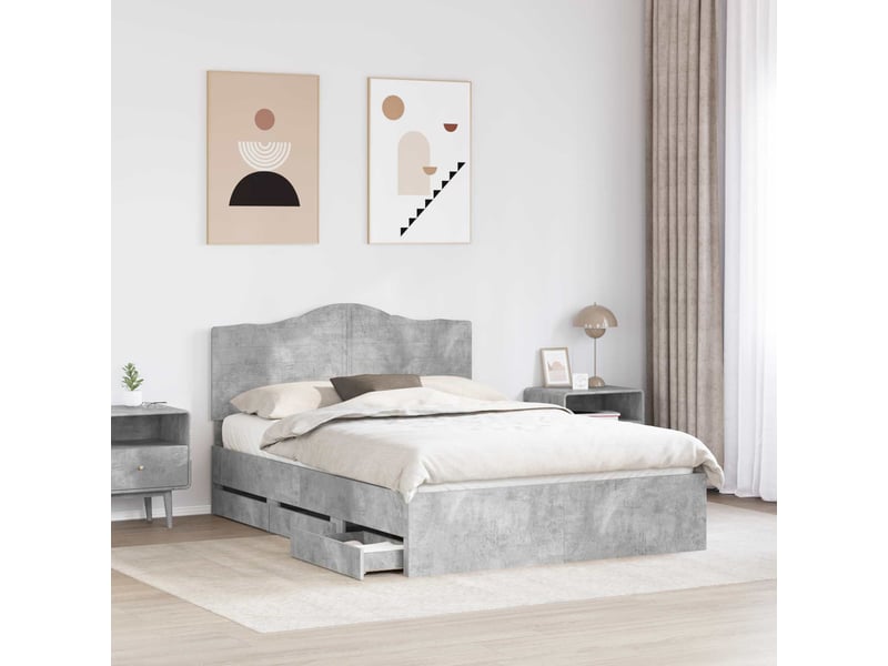  Lit double- lit adulte -  cadre de lit gris béton 150 x 200 cm bois ingénierie  - Conforama B