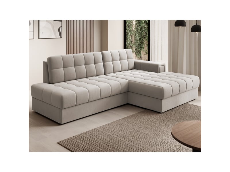 Canapé d'angle convertible cubito beige 240 cm avec coffre et couchage - Conforama B