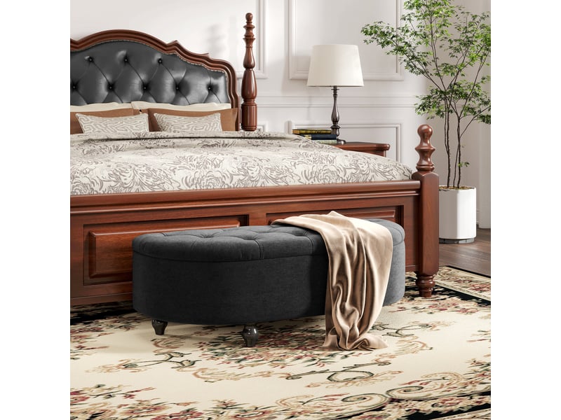  Banc avec espace de rangement et couvercle ouvert, banc rembourré au toucher velours, bois d'hévéa, gris foncé, 120x46x42cm pour chambres et couloirs 831-410V00CG - Conforama B