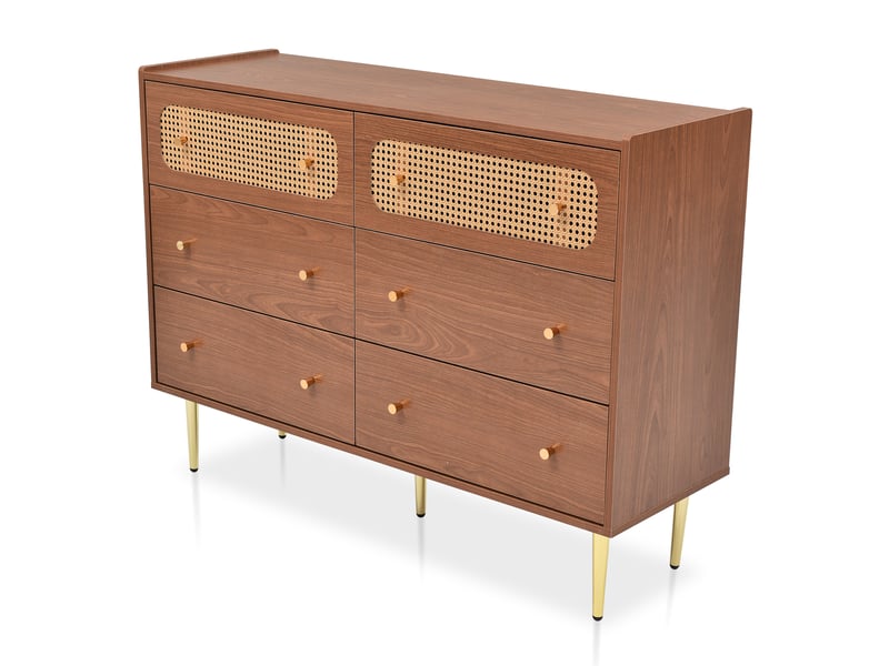  Commode 6 tiroirs en noyer, buffet en rotin style vintage 120x40x90 cm (matelas non inclus)  - Conforama D