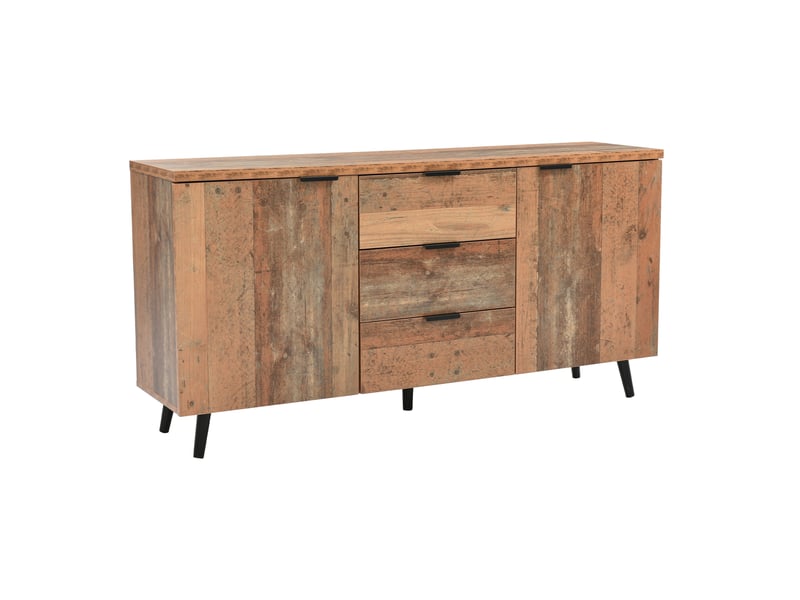  Buffet meuble tv 140 cm avec 3 tiroirs et 2 portes style vintage marron  - Conforama A