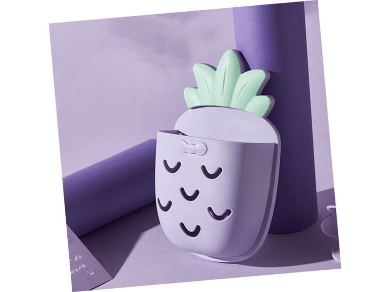  Lot de 2 range-muraux salle de bain sans perçage ananas violet et jaune, organiseur cosmétiques et porte-brosse à dents  - Conforama C