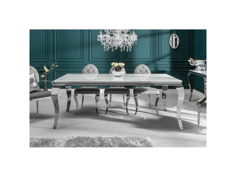  Table de salle à manger velena 180 cm – plateau en verre effet marbre blanc – structure en acier argenté  - Conforama D