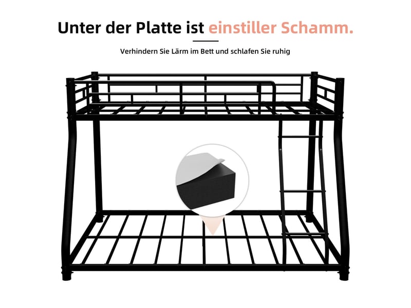  Lit superposé 90x190 et 140x190 cm métal noir robuste silencieux - lit double - avec échelle, barrières de sécurité, gain d'espace  - Conforama D