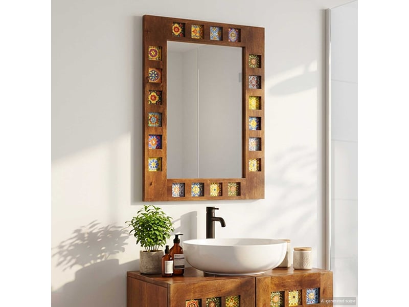 Miroir de salle de bain, miroir de toilette avec stockage noyer 50 x 70 x 2,5 cm cf62532 - Conforama B